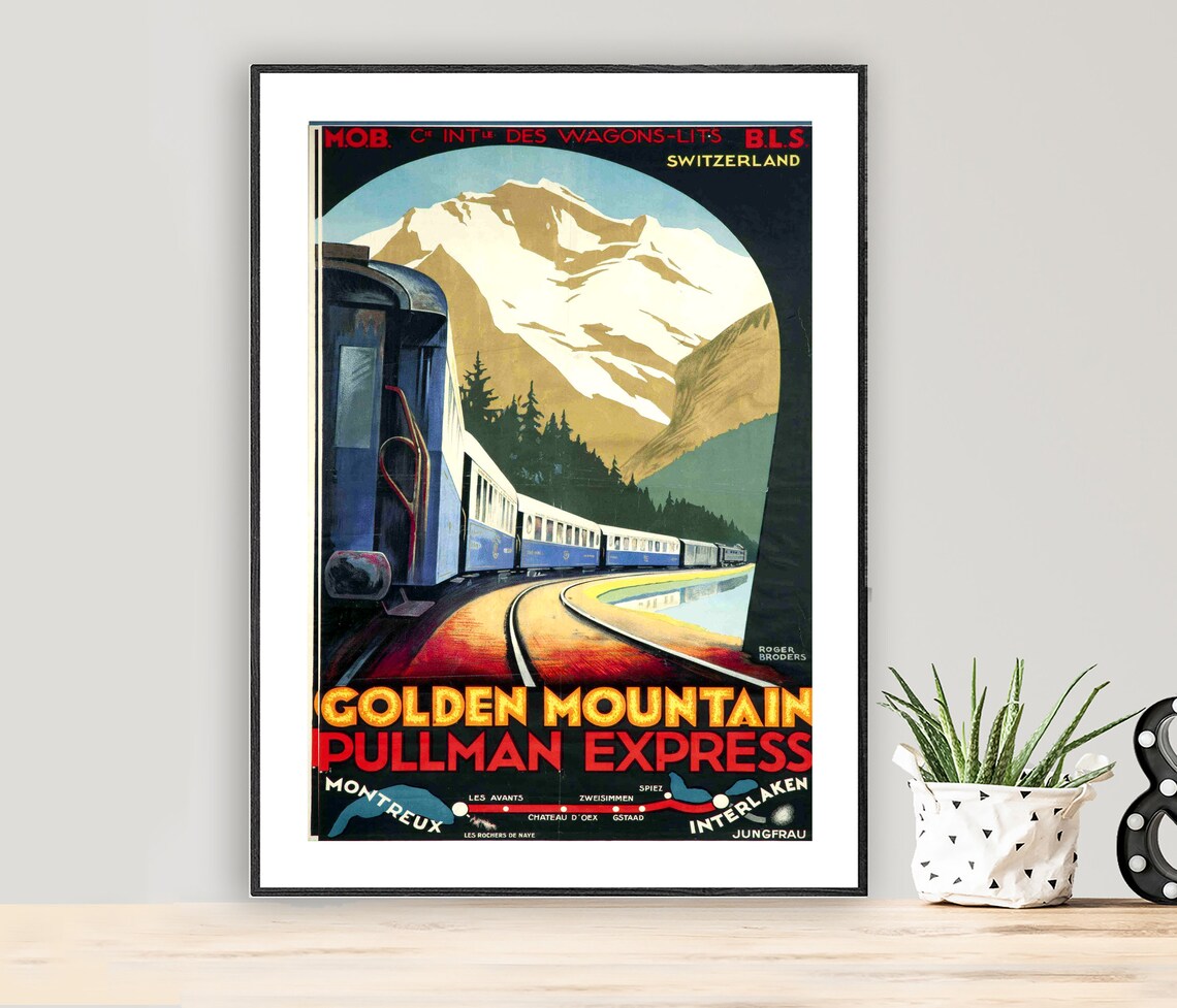 Golden Mountain Pullman Express Vintage Swiss Rail Travel Poster