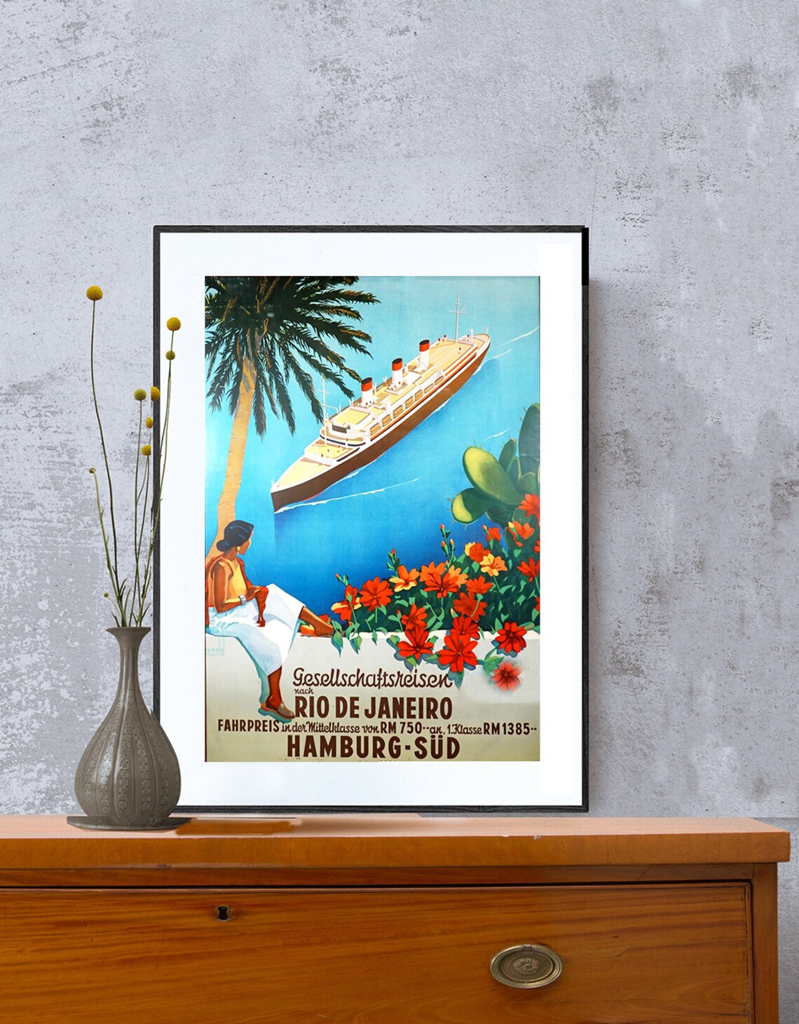 Hamburg Süd Rio de Janeiro Ocean Liner Cruise Voyage Travel Poster - Image 2