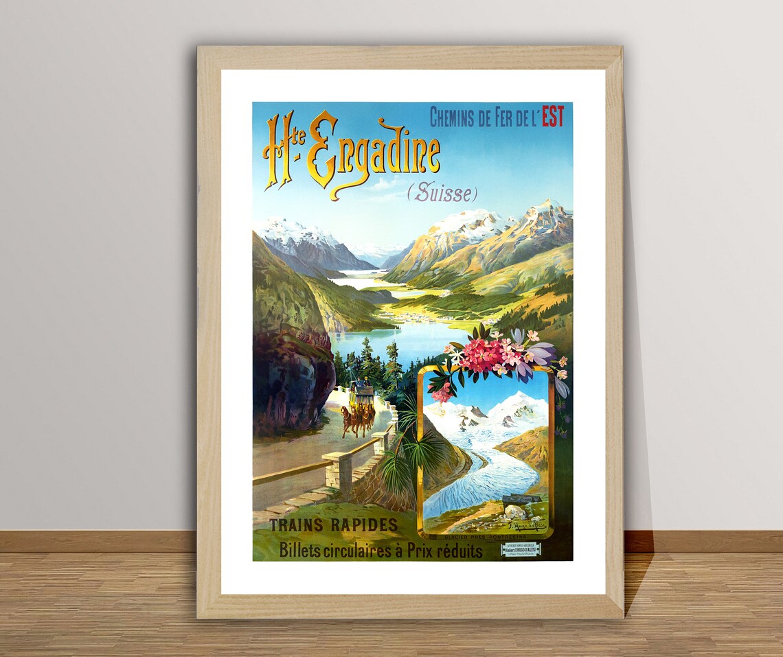 Engadine Suisse Switzerland Vintage Travel Poster