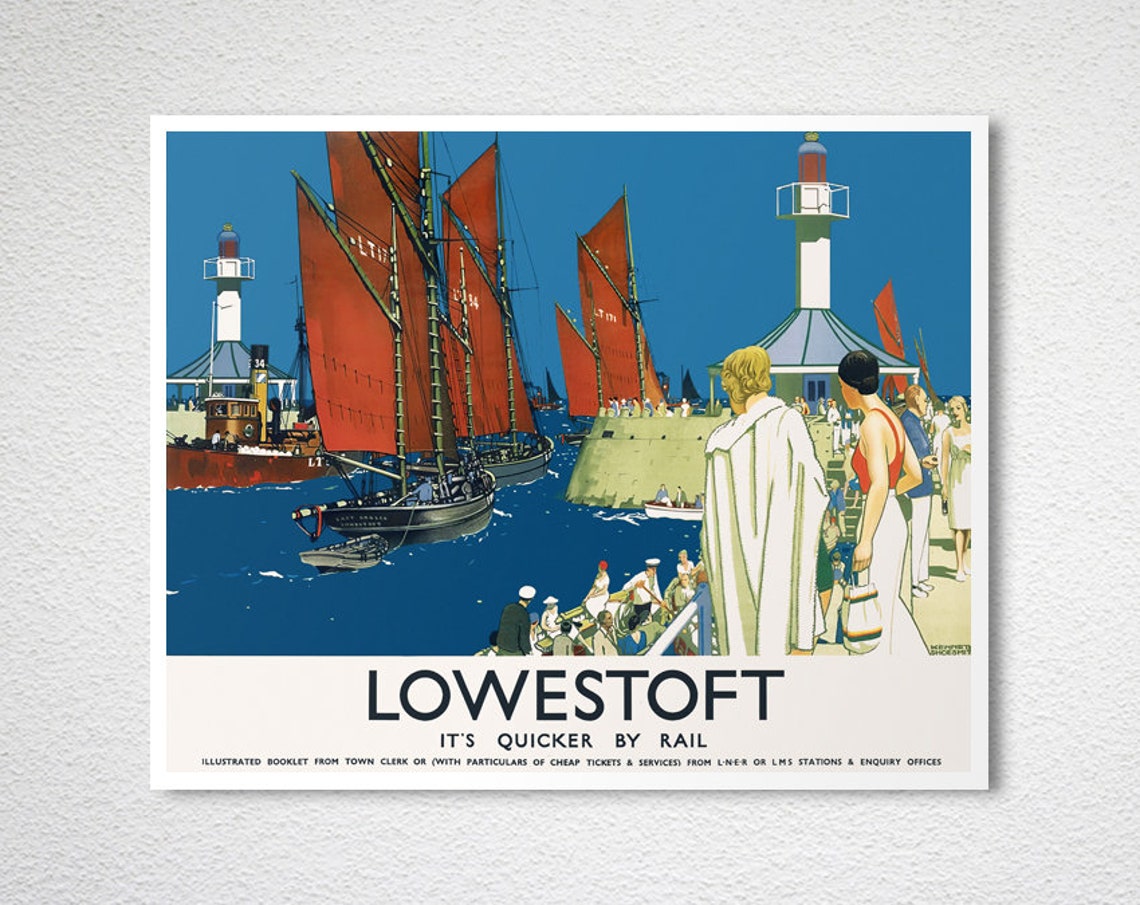 Lowestoft Quicker by Rail LNER British Railway Harbor Poster - Image 2