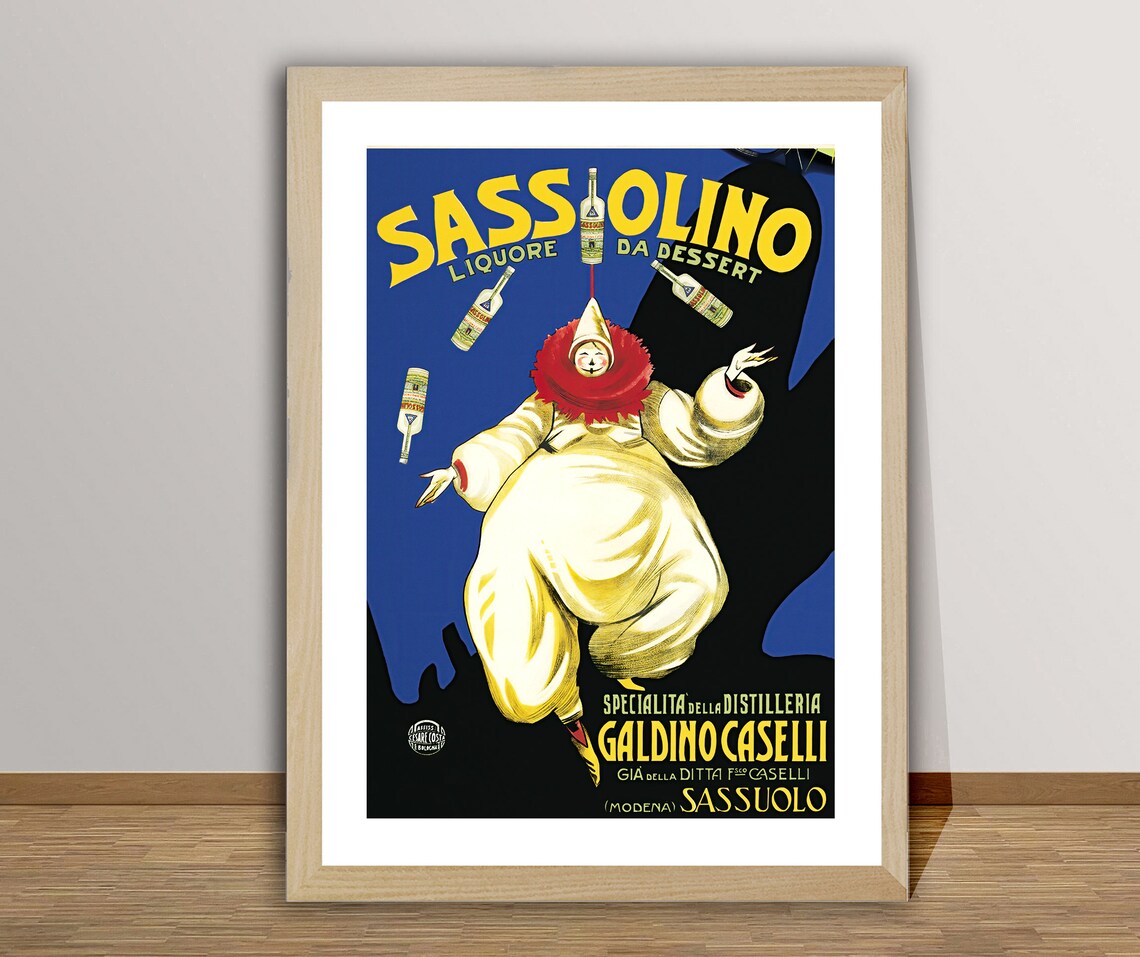 Sassolino Italian Dessert Liqueur Juggling Clown Vintage Ad Poster - Image 2