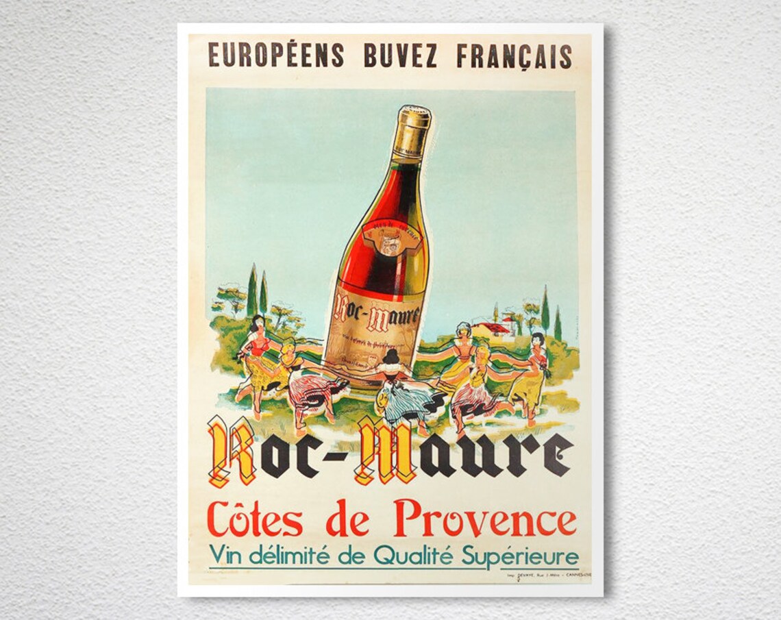 Roc Maure Cotes De Provence Vintage French Wine Poster Bottle Art - Image 2