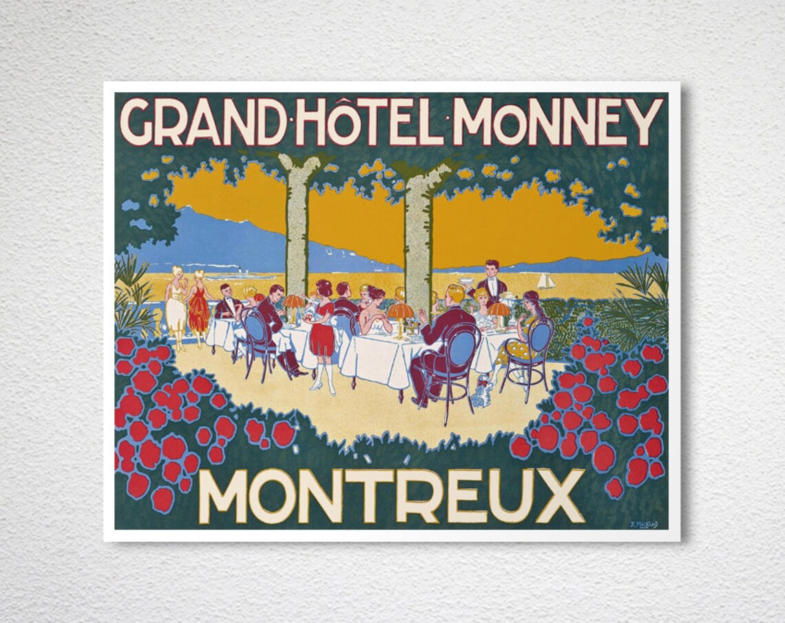 Grand Hotel Monney Montreux Vintage Swiss Hotel Advertising Poster Art - Image 2
