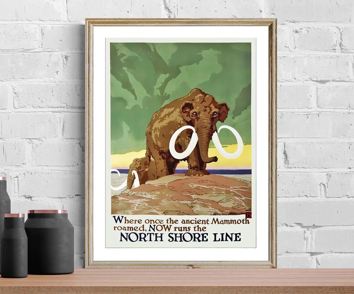 North Shore Line Where Mammoth Roamed Railway Vintage Poster