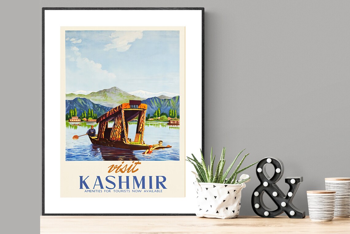 Visit India Kashmir Vintage Travel Poster, Travel Poster