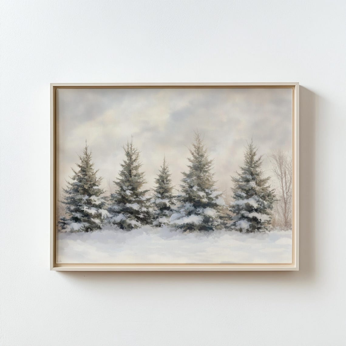 Snowy Pine Tree Row In Soft Winter Light Peaceful Landscape Poster - Image 3