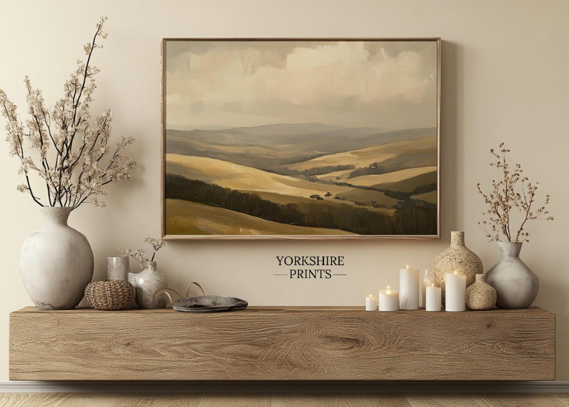 Cozy Landscape Art Vintage Print Country Landscape Painting Rustic Landscape Country Farmhouse Painting Warm Tone Print Art - Image 3