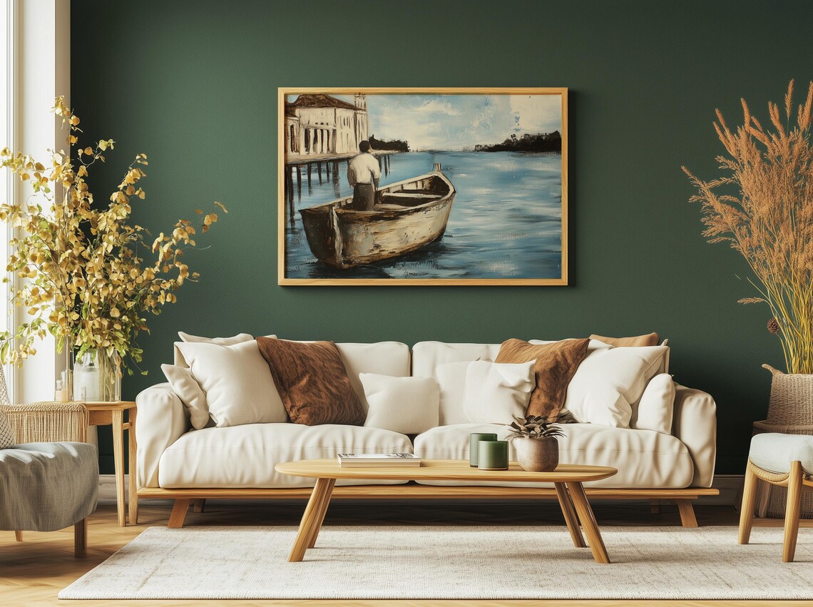Lake Sailboat Painting Nautical Neutral Wall Art Coastal Neutral Vintage Sailboat Beach Print Lake House Wall Art Lake Art - Image 2