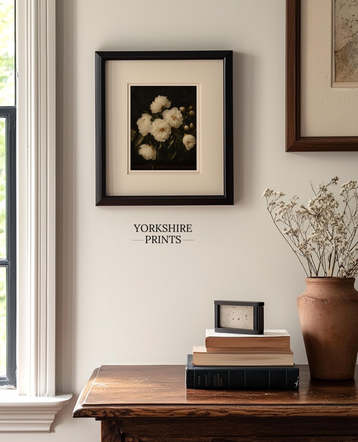 Moody White Peony Vintage Botanical Wall Art Print - Image 3