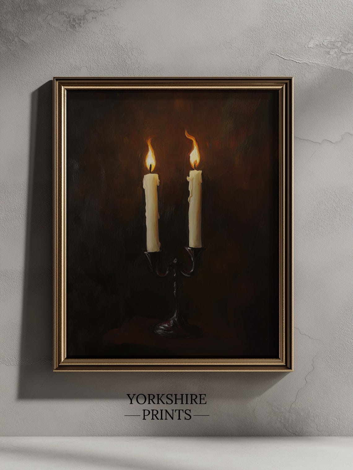 Two Lit Candles Candelabra Dark Moody Night Ambience Art Poster - Image 2