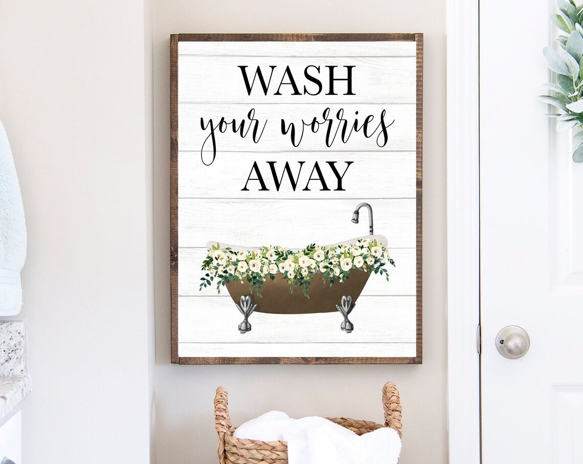 Bronze Clawfoot Bathtub With White Flowers Wash Your Worries Poster