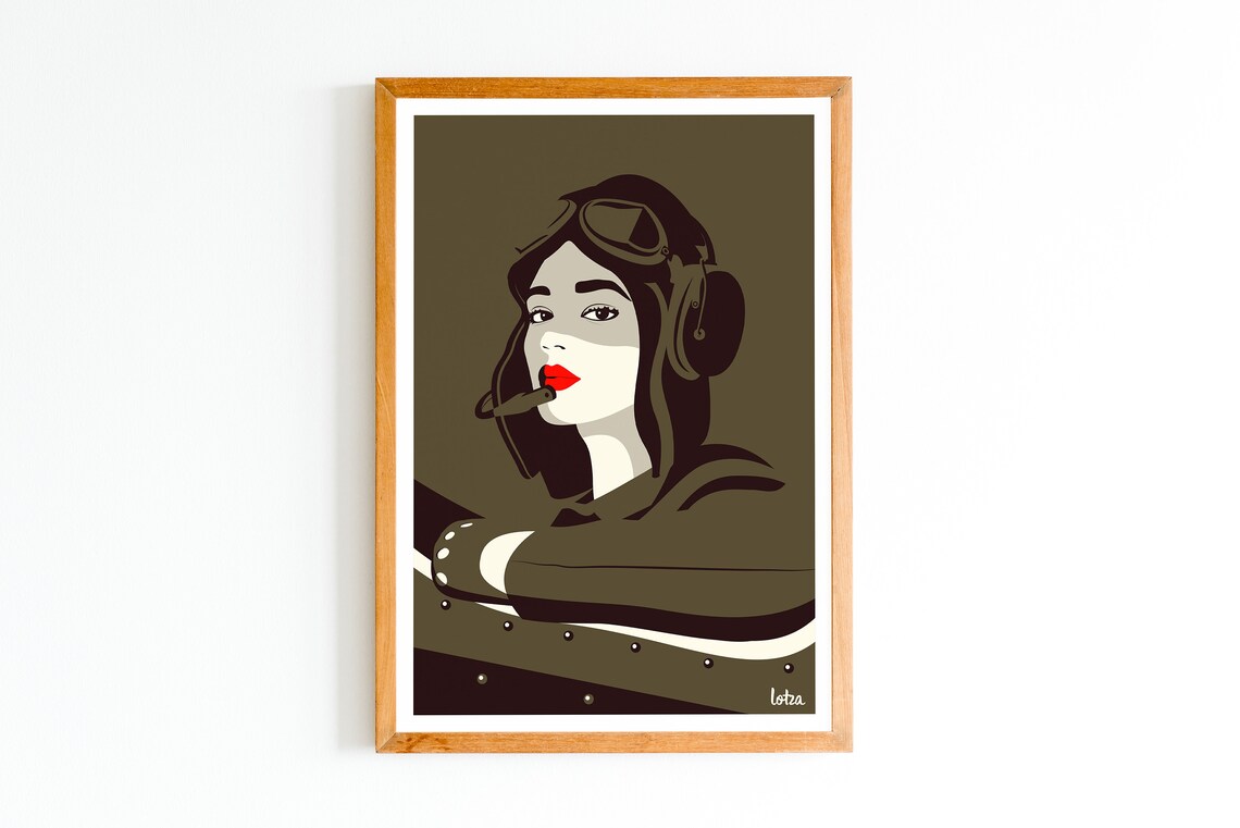 Vintage Aviator Woman Pilot Retro Minimalist Portrait Poster