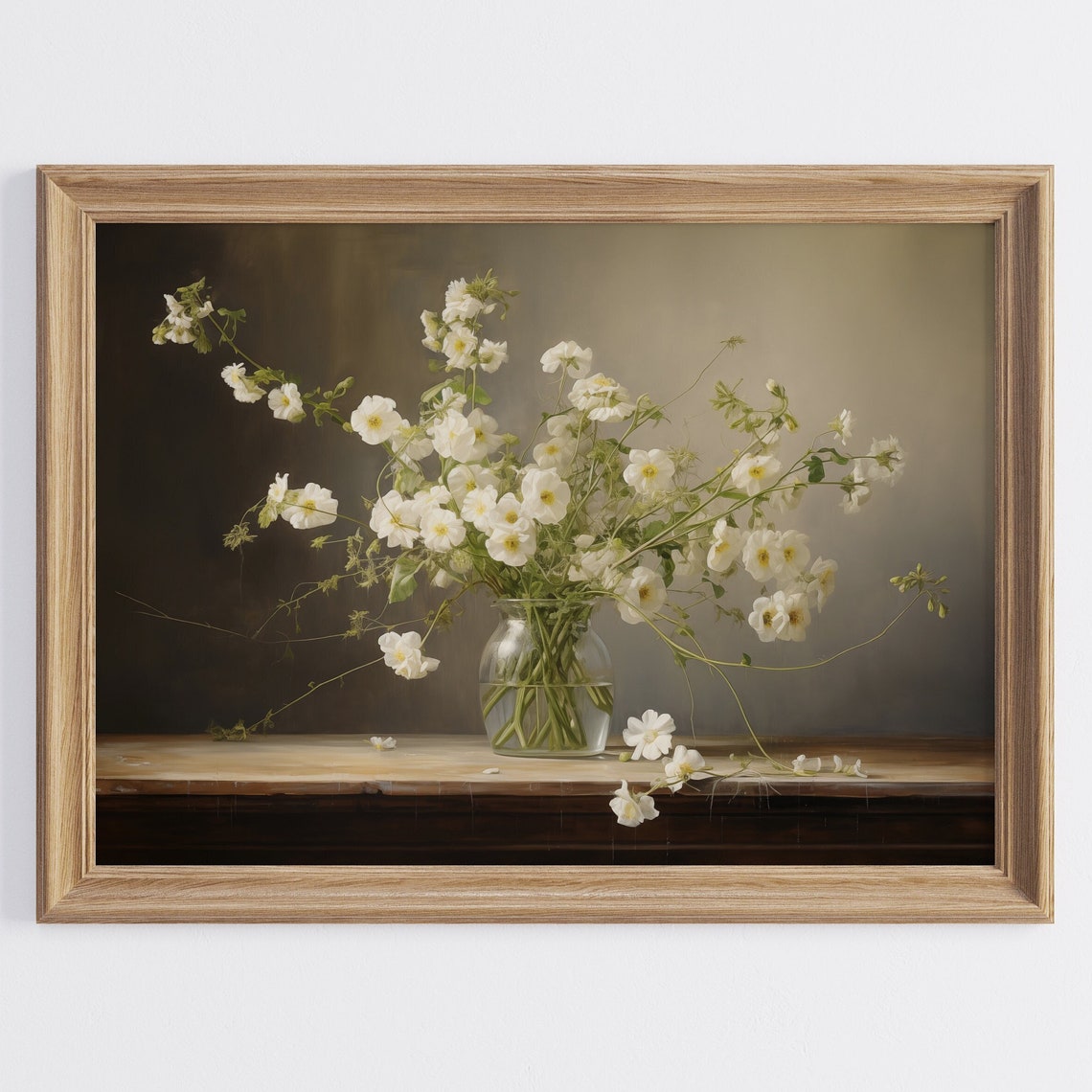 Moody Spring Wall Art White Flower Bouquet Art Dark Academia Art Easter Floral Wall Art Cottagecore