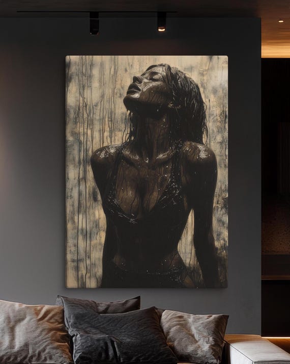 Intense Nude Portrait Sensual Female Figure Erotic Art Wall Decor Expressive Nude Woman Painting Intimate Nude Art