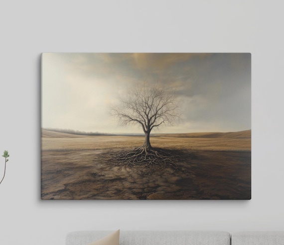 Tree Of Life Painting Surreal Landscape Art Symbolic Wall Decor Rooted Strength Natures Resilience