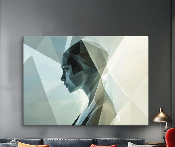 Modern Abstract Portrait Art Print Geometric Female Silhouette Wall Art Decor Contemporary Pictures For Home