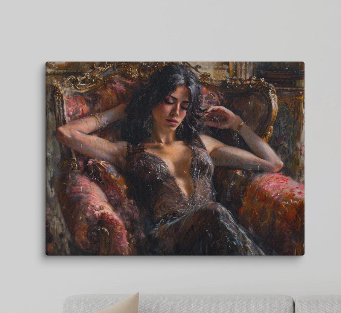 Luxurious Boudoir Portrait Art Print Elegant Woman Pictures Wall Art Decor Sensual Pictures Ready To Hang Woman In Armchair
