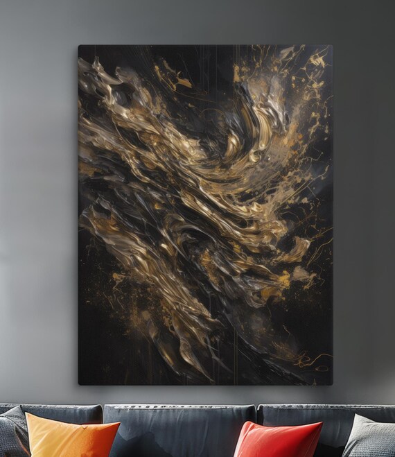 Abstract Black And Gold Painting Modern Wall Art Large Luxury Artwork Textured Contemporary Decor Elegant Artistic Gift