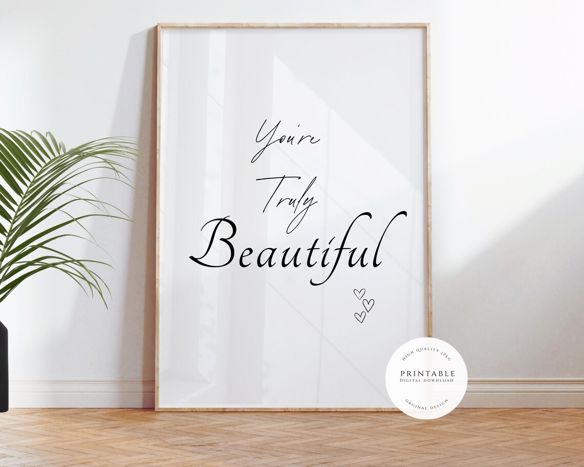 You're Truly Beautiful Handwritten Hearts Script Quote Poster - Image 3