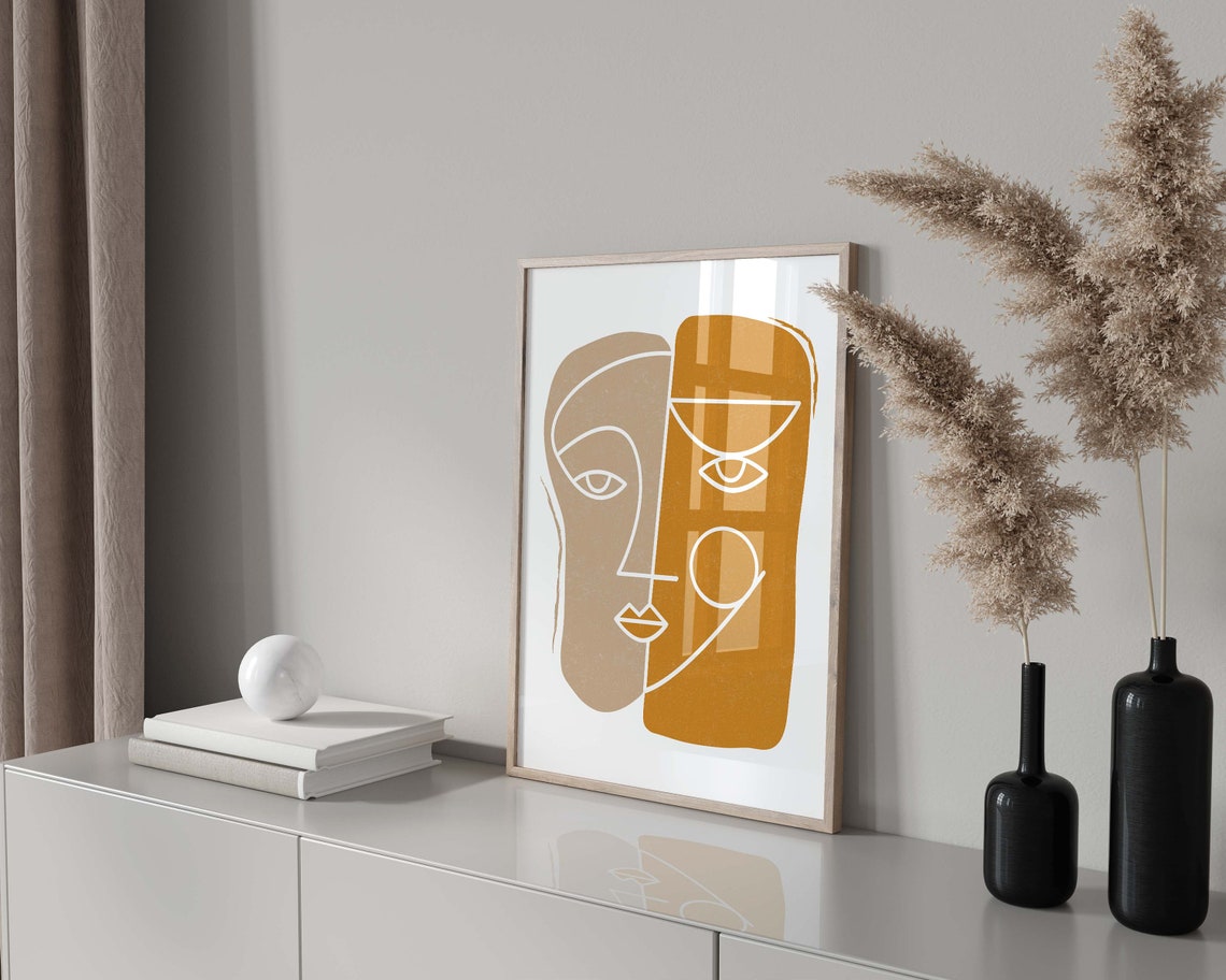 Boho Yellow Print Face Print Wall Art Print Mustard Print Line Art Print Boho Wall Art Abstract Print Wall Art - Image 4