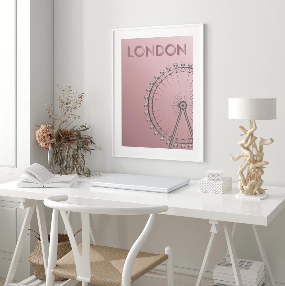 London Eye Print London Print Pink Print London Poster London Wall Art Travel Print Pink Art Print Wall Art London - Image 2