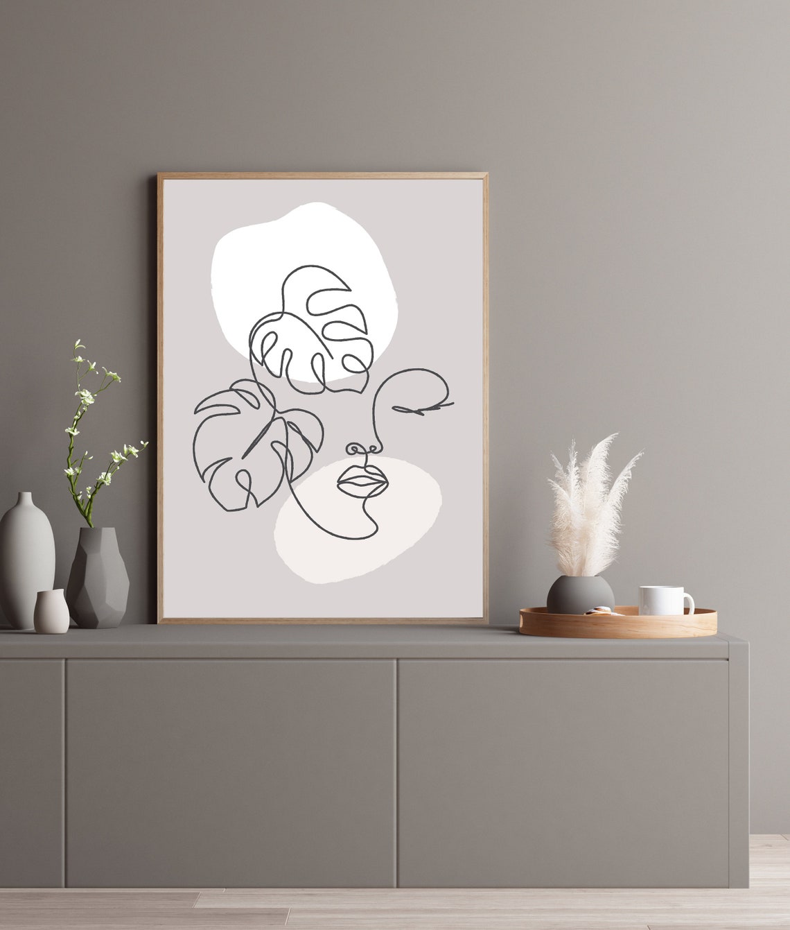 Grey Print Neutral Print Line Art Neutral Wall Art Scandinavian Minimalist Print Boho Print Wall Art Print Grey Neutral Prints - Image 2