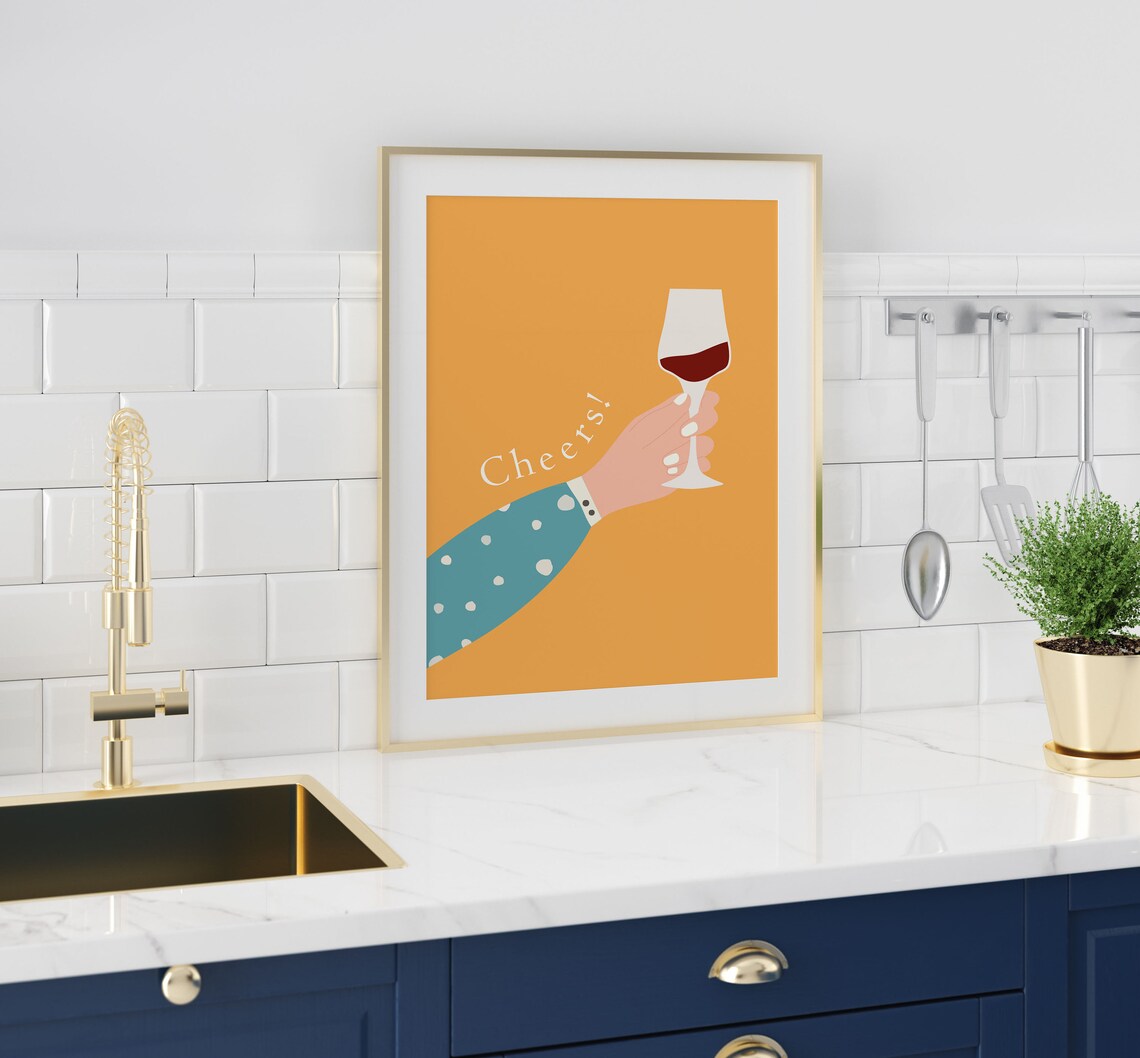 Cheers Wine Glass Toast Warm Orange Celebration Kitchen Poster - Image 2