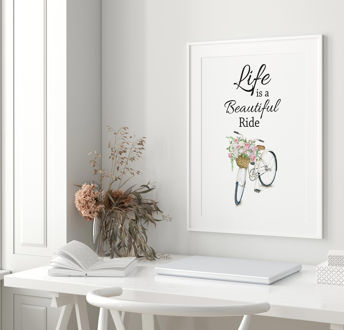 Life Is A Beautiful Ride Vintage Bicycle Flowers Quote Wall Poster - Image 3