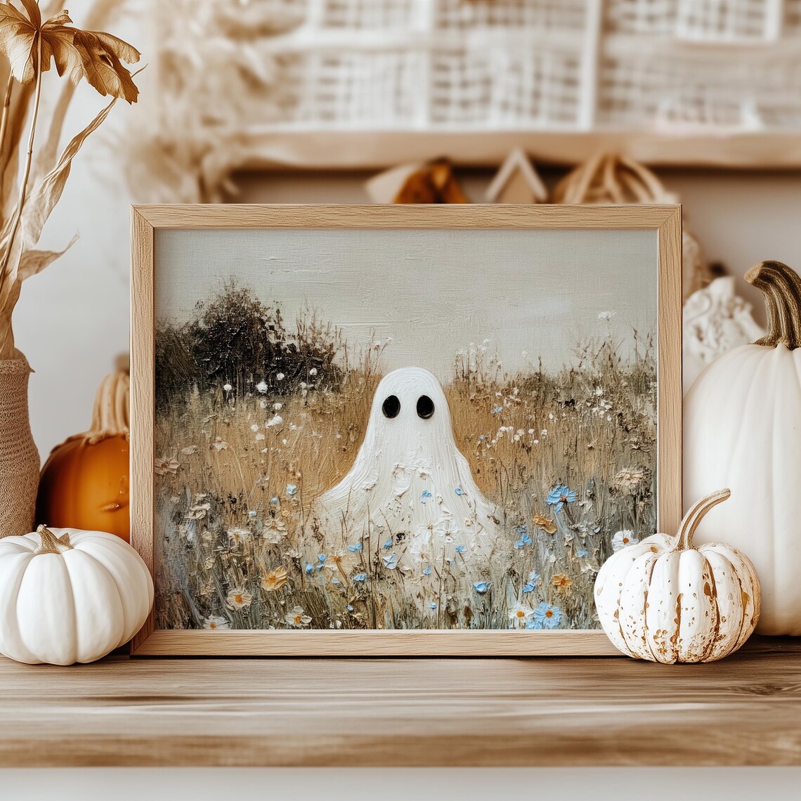 Sweet Ghost In Wildflower Meadow Textured Oil Painting Poster - Image 2