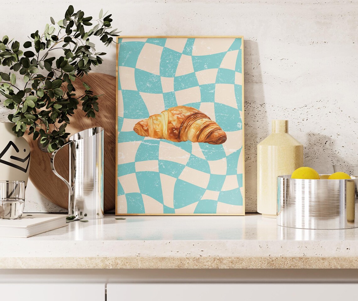 Croissant Cute Kitchen Wall Art Print Aesthetic Kitchen Decor Trendy Kitchen Wall Art Pastry Print Kitchen Wall Art Home Decor Blue - Image 4