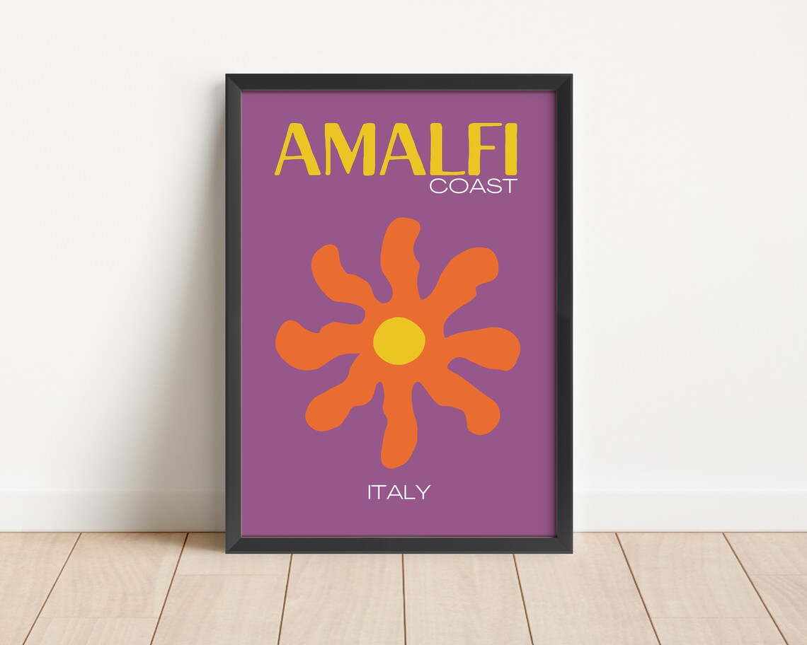 Retro Amalfi Coast Purple Orange Sun Flower Italy Travel Poster - Image 3