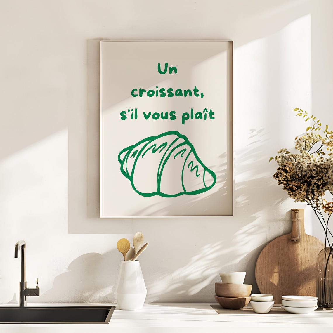Un Croissant Sil Vous Plait Green French Croissant Kitchen Poster