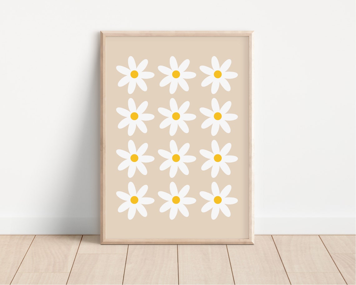 Daisy Grid Nursery Art Beige Floral Minimalist Botanical Poster - Image 3