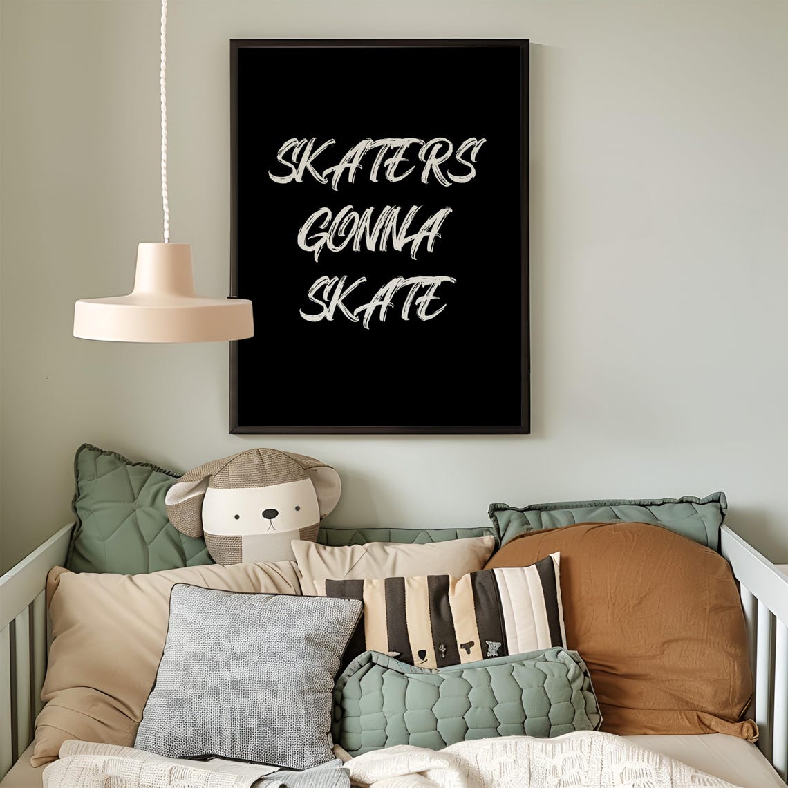Skaters Gonna Skate Brush Script Poster Black Background Boys Bedroom