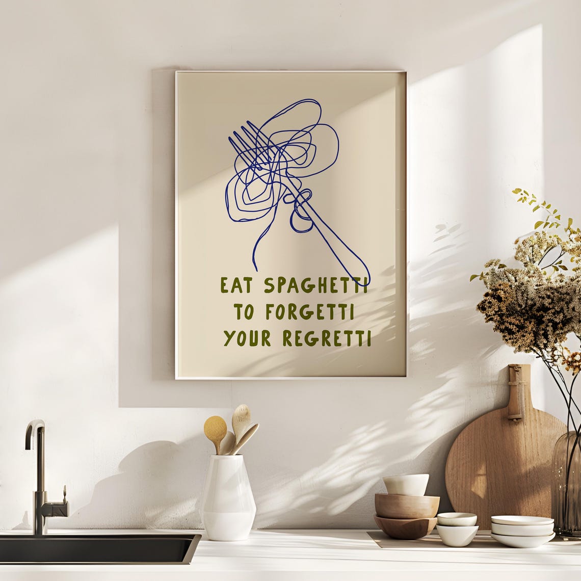 Eat Spaghetti To Forgetti Your Regretti Funny Kitchen Poster - Image 2