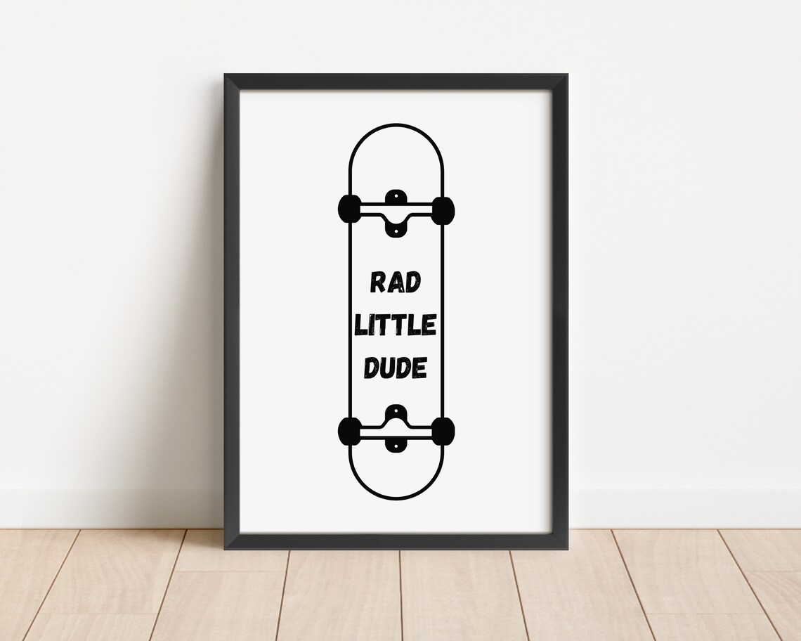 Rad Little Dude Skateboard Line Art Poster for Minimalist Boys Bedroom - Image 3