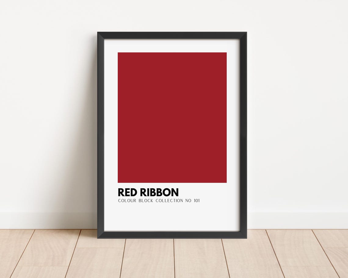 Modern Minimalist Christmas Red Ribbon Colour Block No 101 Print - Image 3