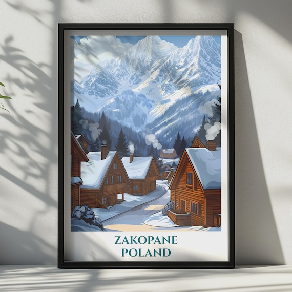 Zakopane Poland Travel Poster Tatra Mountains Winter Wall Art Print