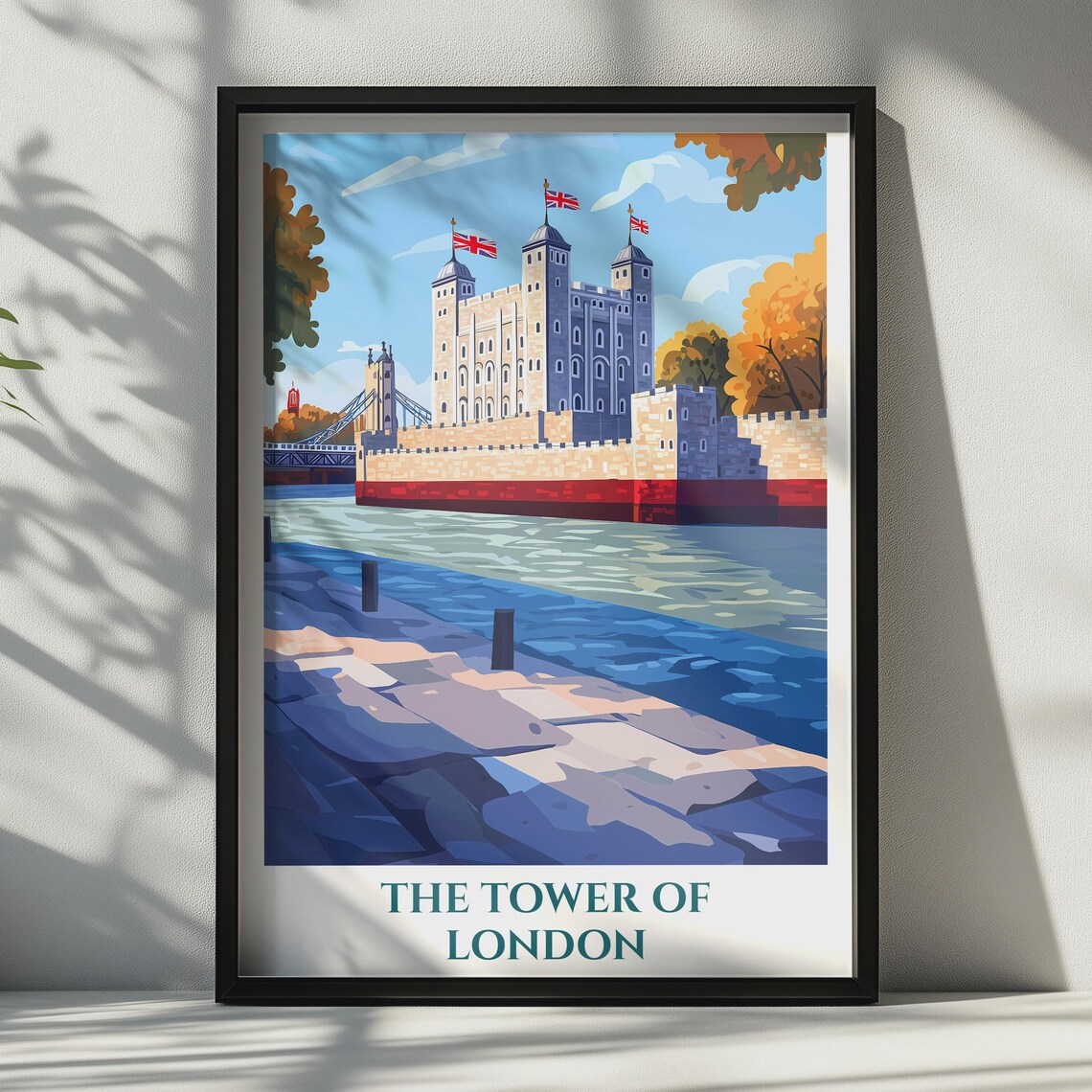 Tower Of London River Thames Vintage Style Blue Travel Wall Art
