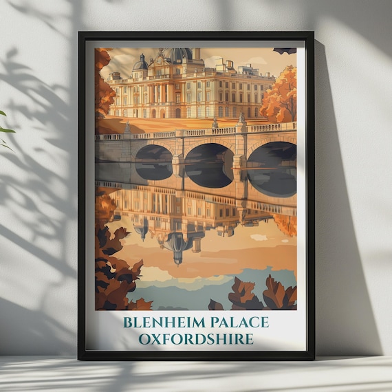 Blenheim Palace Oxfordshire Autumn Bridge Reflection Travel Style Poster