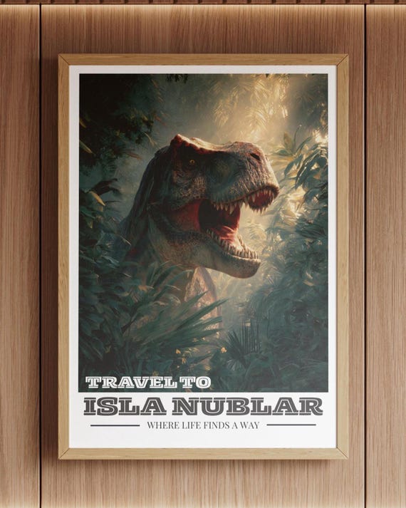 Trex Jungle Poster Retro Dinosaur Travel Art Print Kids Prehistoric Room Decor