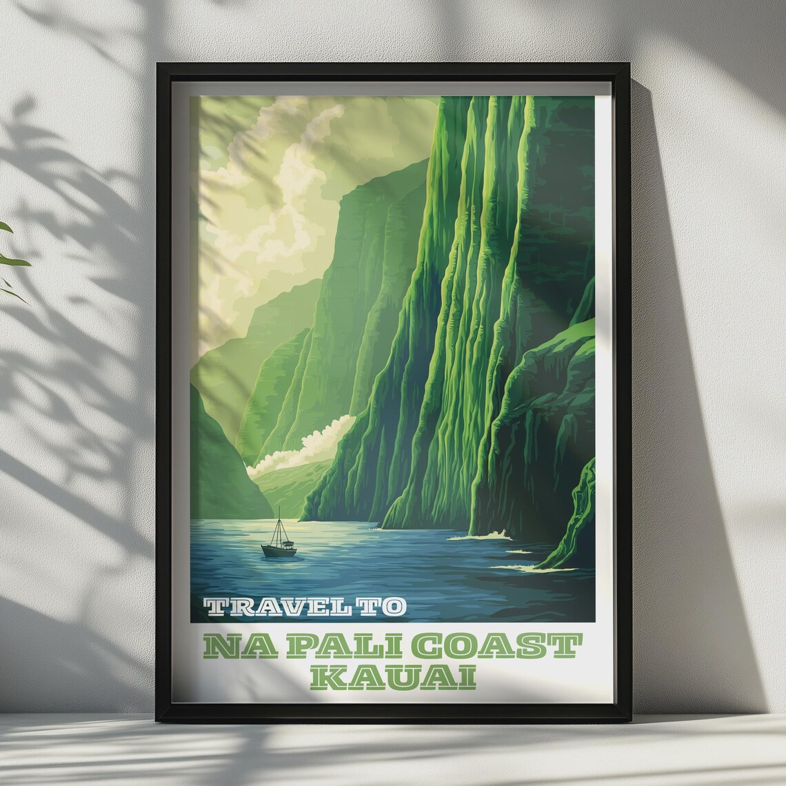 Travel To Na Pali Coast Kauai Green Cliffs Vintage Travel Art Poster