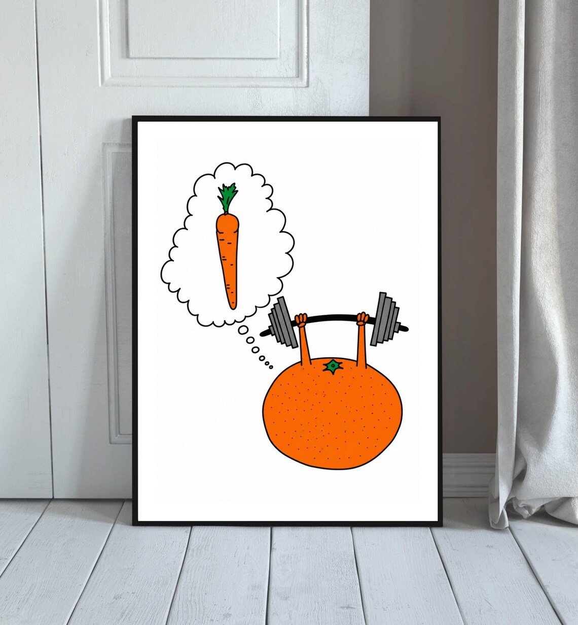 Orange Weightlifting Wall Print, Kitchen Gym Humor