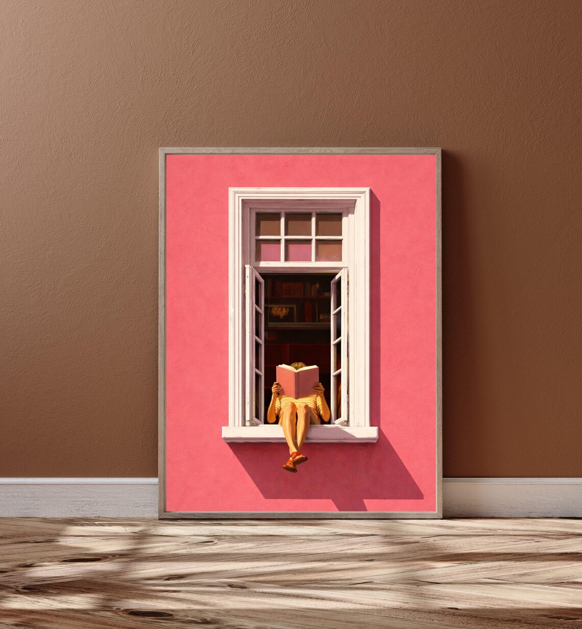 Woman Reading In Window, Minimalist Modern Art Print