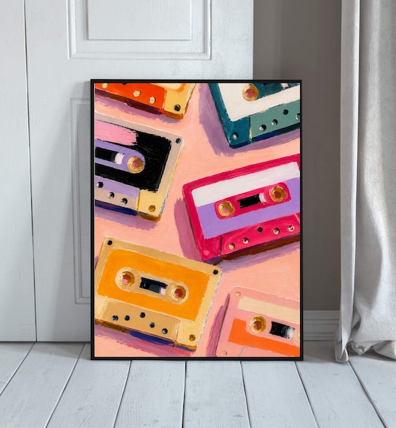 Cassette Tape Poster, 80s Retro Music Art