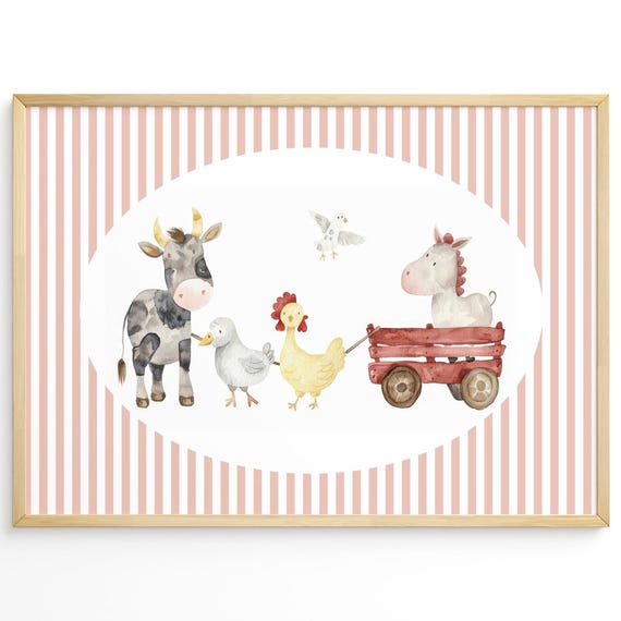 Kids Room Farm Animal Wall Art Baby Prints Rustic Farmhouse Decor Cow Horse Chicken Duck Poster