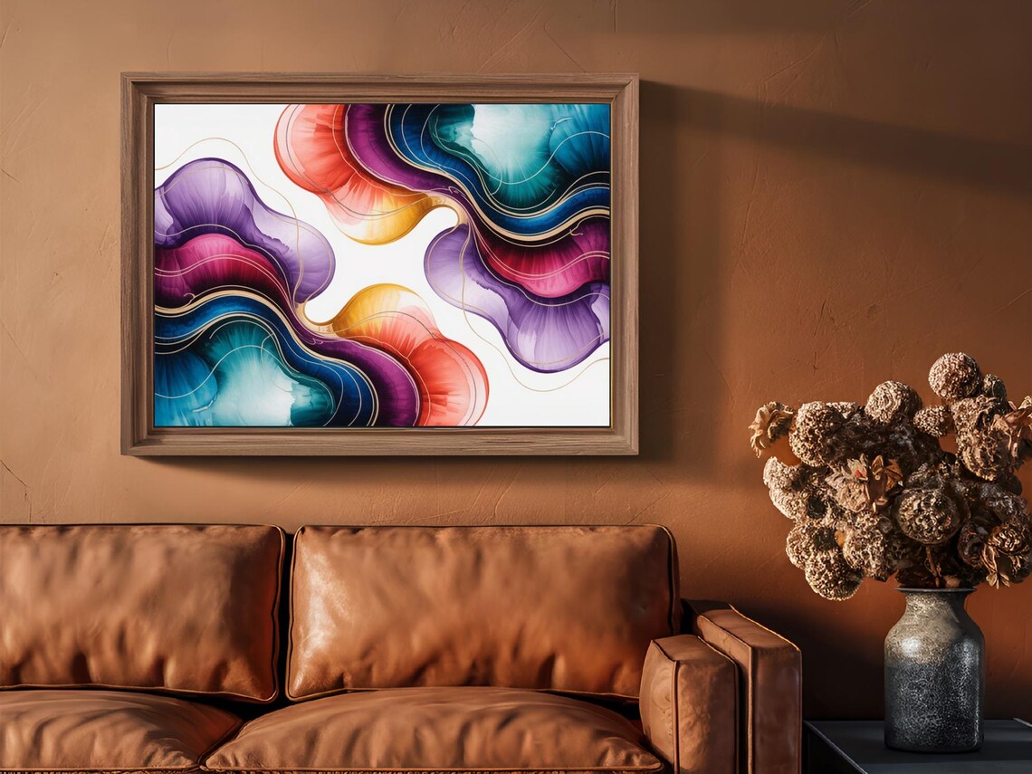 Sapphire Crimson Weave Flowing Alcohol Ink Waves Abstract Poster