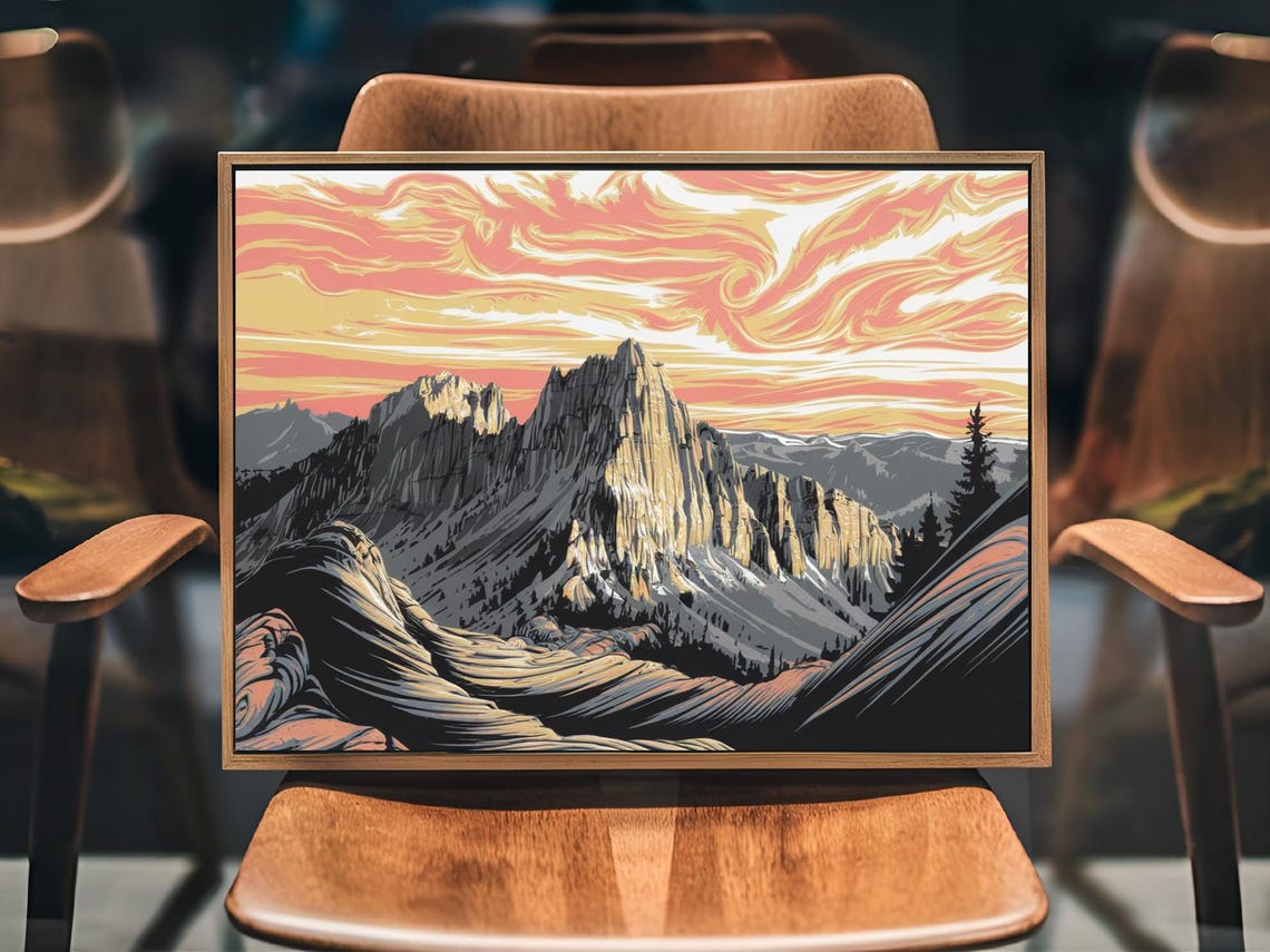 Mountain Peaks Sunrise Minimalistic Art Print Nature Decor Wall Room - Image 3
