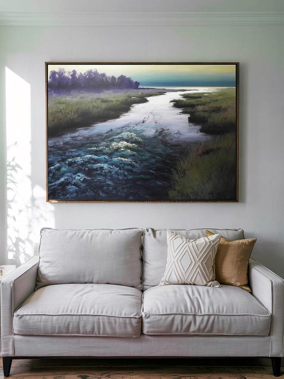 Moody Winding River Minimalistic Art Print Nature Decor Wall Room