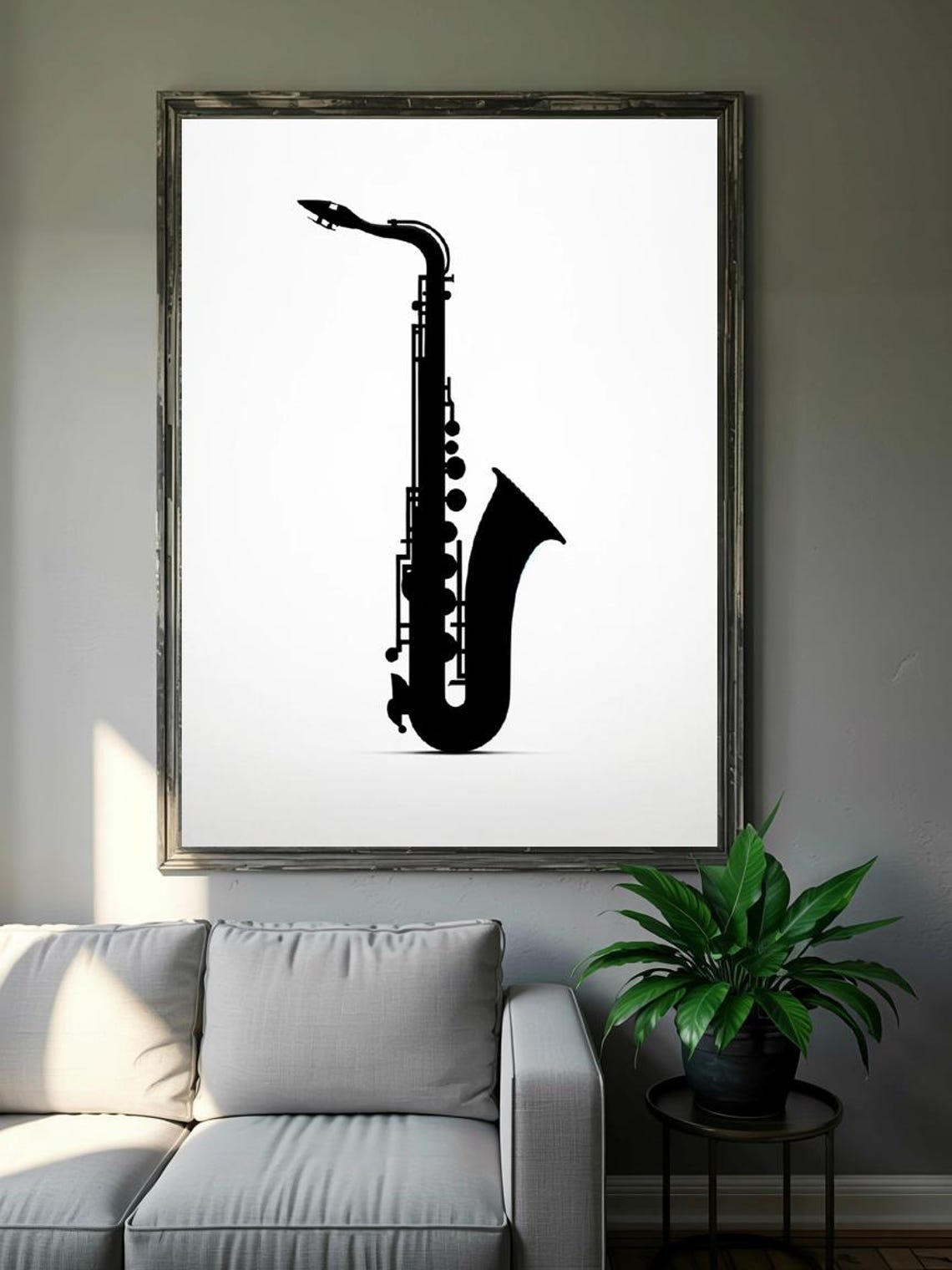 Saxophone Silhouette Black White Minimalist Instrument Music Poster - Image 2